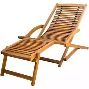 vidaXL Deck Chair with Footrest Solid Acacia Wood - Picture 1 of 8