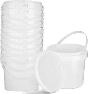Gerrii 10 Pack White Plastic Bucket with Handle and Lid Food Storage Bucket All - Picture 1 of 1