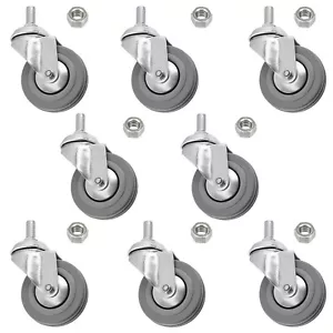 More details for castor wheel trolley 50mm m10 threaded swivel non-marking 8 x caster wheels nuts