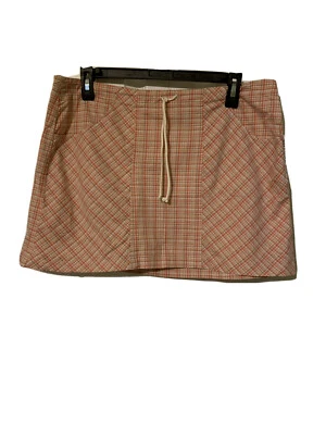 New NWT Wet Seal Mini Skirt Peach Cream Plaid Pockets Zip Drawstring Size Large - Image 1 of 4