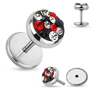 Fake Plug Piercing Black And Red Crystals - Picture 1 of 1