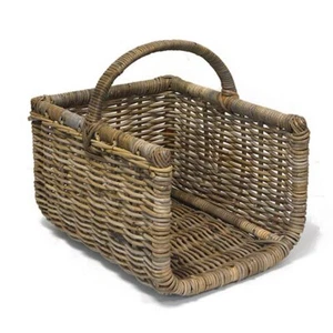 Fireside Open Sided Shopper Large Log Basket Wicker Rattan Wood Storage - Grey - Picture 1 of 5