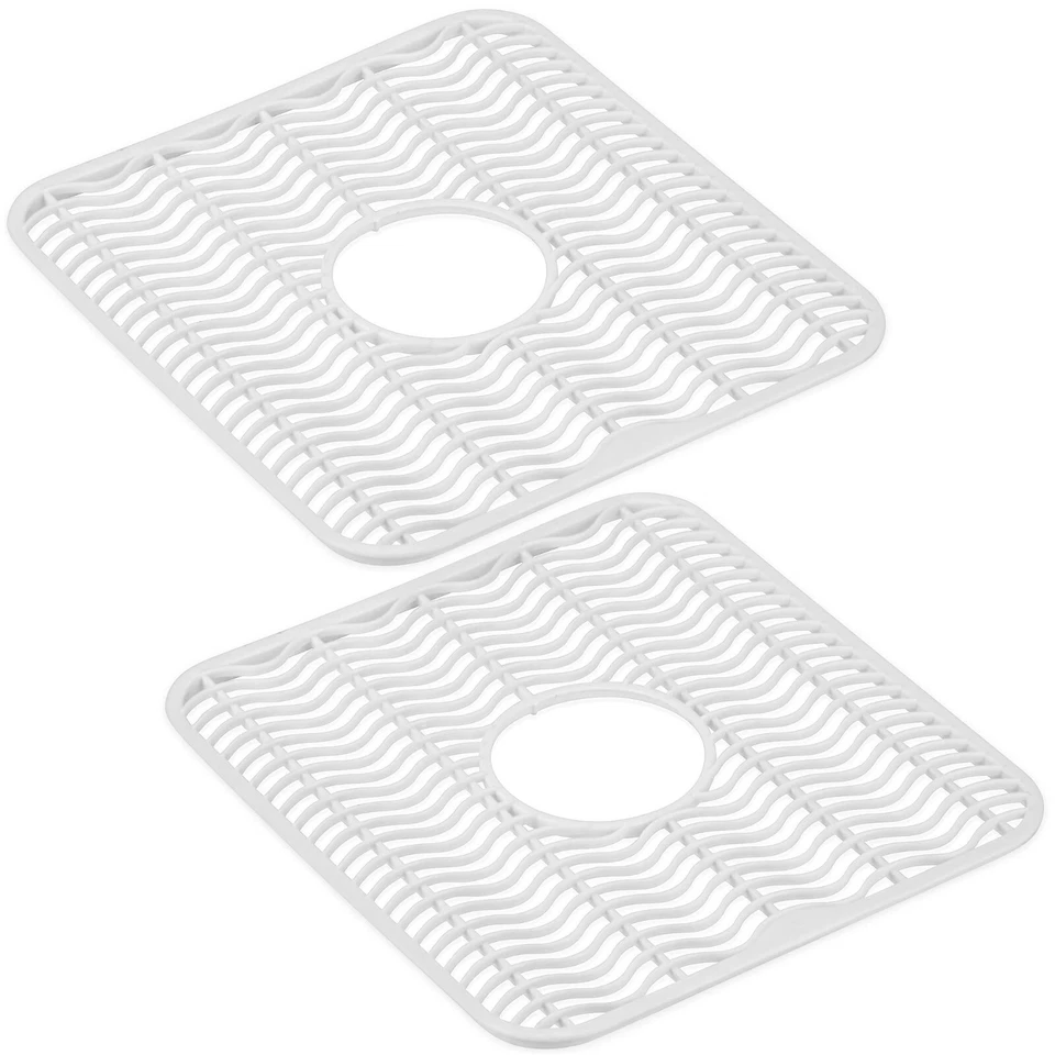 Sink Protector Mat 2 Pack Plastic with Center Drain Cutout Protect Sink 11 x 12" - Image 1 of 4