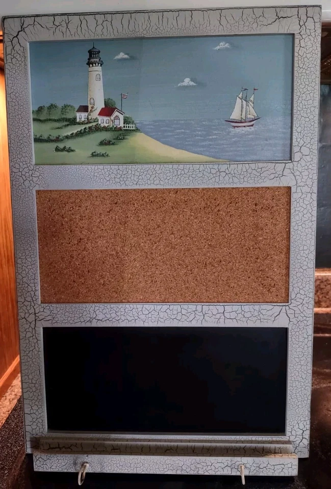 Vintage Message Board Blackboard Cork Board Light House w/ Key Hooks 1990s - Image 1 of 1