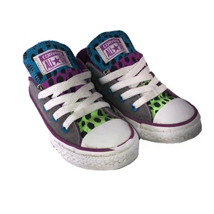 Converse All Star Jr Sz 11 Gray Green Purple Blue Double Leopard Tongue 640544F - Picture 1 of 11