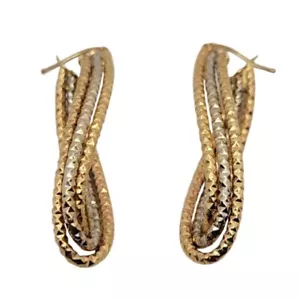 14k Gold Italian Design Ear Ring - 1 3/4 inch Long - Weighs 5 grams - Picture 1 of 4