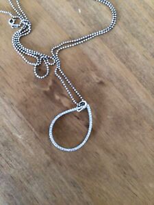 Sif Jakobs CZ sparkly sterling silver tear drop pendant and long chain 36” long