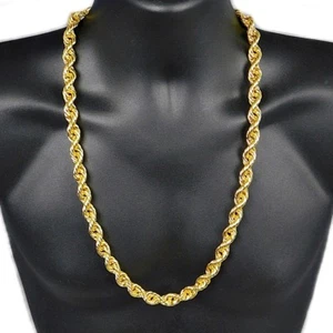 Men's 14K Gold Plated Rope Chain 30" x 12mm Thick 1980's Rapper Hip Hop Necklace - Picture 1 of 9