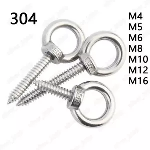 304 Stainless Steel Lifting Eye Bolt Self Tapping Screws M4 M5 M6 M8 M10 M12 M16 - Picture 1 of 5