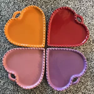 Set 4 Williams-Sonoma Scalloped Heart Dessert Plates Pink Red Lavender Orange - Picture 1 of 6