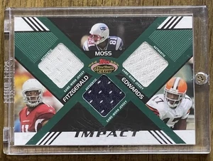 2008 Stadium Club Triple Patch Larry Fitzgerald Randy Moss Braylon Edwards #5/10 - Picture 1 of 2