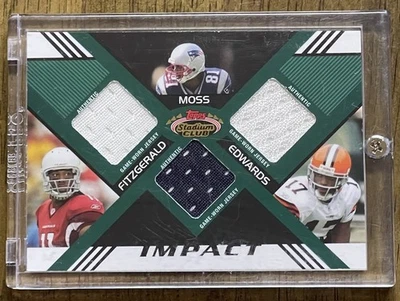 2008 Stadium Club Triple Patch Larry Fitzgerald Randy Moss Braylon Edwards #5/10 - Image 1 of 2