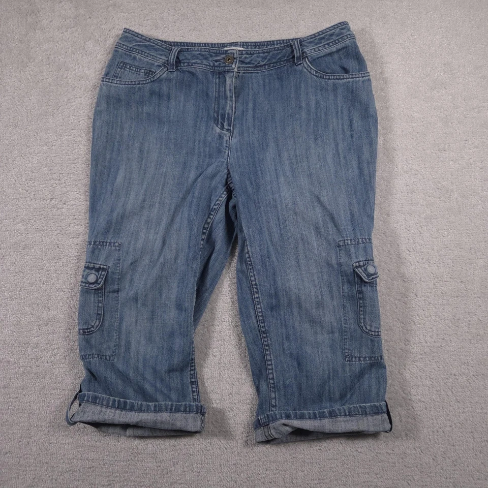 Pantalones de mezclilla Christopher & Banks cargo capri para mujer 12 bolsillos utilitarios informales Foto 1 de 4