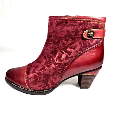 Botas de tornozelo femininas L'Artiste Spring Step couro tão vermelho camurça com zíper 9 novas - Imagem 1 de 4