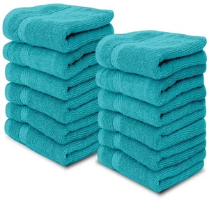 White Classic Luxury Cotton Washcloths - Face Towel Set | 12 Pack | Aqua - Picture 1 of 9