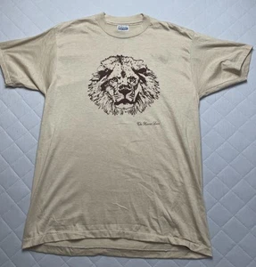 Vintage Harris Lion Shirt Mens XL Beige Hanes 50 50 Lion Graphic Tee USA 80s - Picture 1 of 12