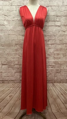 Vintage VANITY FAIR Long Nylon NIGHTGOWN 34” RED Empire Tie Waist Hollywood - Image 1 of 4