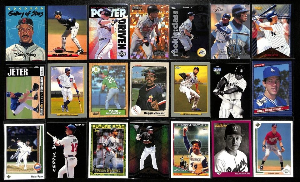 Lote de 150 tarjetas de béisbol MLB estrellas, radiocontrol, Donruss, Topps Bonds, Griffey, Jeter, Ryan Foto 1 de 4
