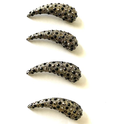4 Vintage Gunmetal Black Encrusted Rhinestone Pave Brassy Jewel Claw Buttons 2" - Image 1 of 4