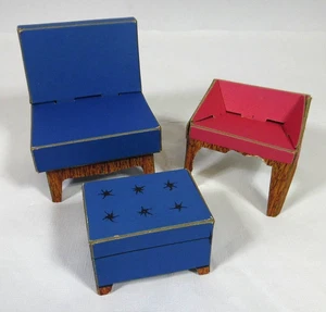 Barbie Casa dei Sogni 1962 Mobili Pezzi Sedia e Ottomano Abbinato + Sedia Extra - Foto 1 di 9