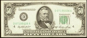 1950 $50 Partial Face to Back Offset Error 1950A CRISP ERROR $50 - Picture 1 of 2