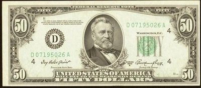 1950 $50 Partial Face to Back Offset Error 1950A CRISP ERROR $50 - Image 1 of 2