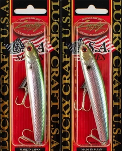 (LOT OF 2) LUCKY CRAFT WANDER 95 3/4OZ WD95-503 CHROME GREEN HERRING E1108 - Picture 1 of 3