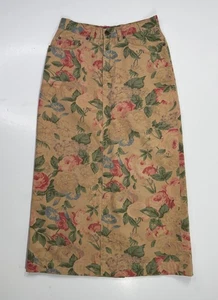 Vintage Ralph Lauren Long Straight Denim Floral Skirt Womens Size 4 - Picture 1 of 7