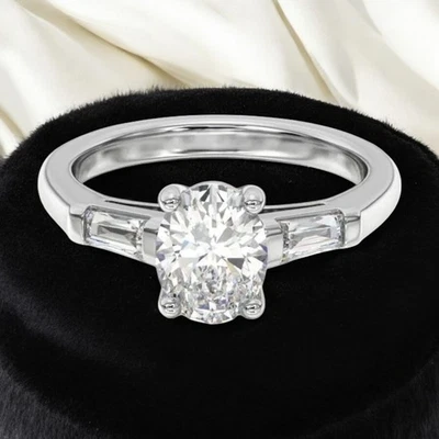 IGI Certified Lab Grown 950 Platinum Diamond Engagement Ring 1.50 CT Oval Cut - Image 1 of 4
