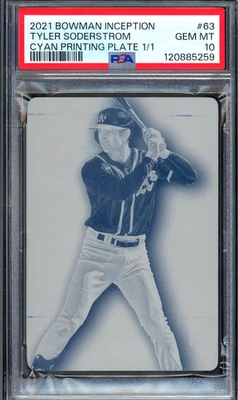 Tyler Soderstrom 2021 Bowman Inception 1/1 Cyan Printing Plate RC #63 PSA 10 ! - Image 1 of 2