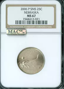 2006 P NEBRASKA QUARTER NGC MS67 SMS MAC SPOTLESS . - Picture 1 of 2