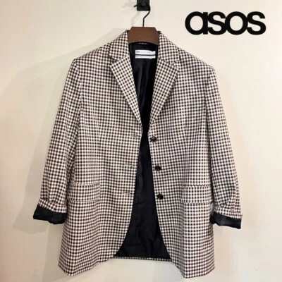Blazer nuevo sin etiquetas ASOS para mujer niño 6 beige cuadros $65 gran tamaño línea larga neutro Foto 1 de 4