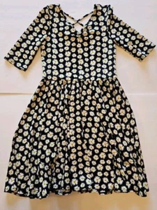 Dot Dot Smile Girl's Ballerina Dress 8/10 Black And White Daisy Short Sleeve - Picture 1 of 4