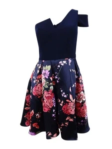 Betsy & Adam Women's Cold-Shoulder Printed Fit & Flare Dress (2, Navy/Pink) - Picture 1 of 2