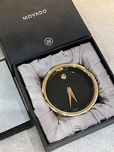 Movado Gold Museum Dial Desk Clock / NEW IN BOX / WORKING