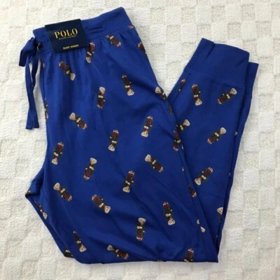 Ralph Lauren Polo Bear 睡裤 慢跑裤 男式 大号 蓝色 全印花 全新 — 第 1/4 张图片