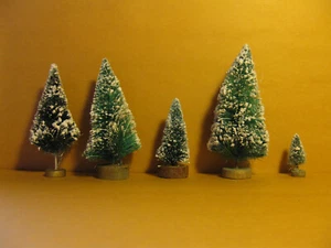 BOTTLE BRUSH, 5 VINTAGE TREES FOR CHRISTMAS VILLAGE, SIZES  1.5"-4.75"   LOT 1 - Picture 1 of 7