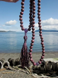 Custom Design USA 8MM Purpleheart Wood/Amethyst Buddhist 108+3 Prayer Beads - Picture 1 of 10