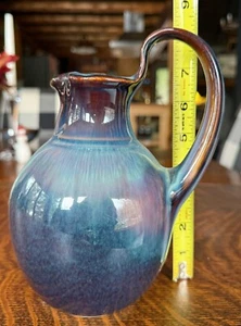 Bill Campbell Art Pottery Pitcher Jug Ewer Blue Dip Glaze Signed 8" Tall - Picture 1 of 5