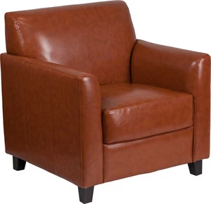 Diplomat Series Cognac Leather Reception Area Side Chair - Guest Lounge Chair - Picture 1 of 5