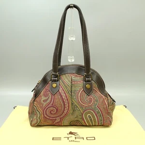 ETRO Paisley Canvas Leather Shoulder Bag Handbag Bordeaux Brown Green - Picture 1 of 24