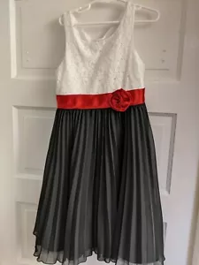 Emily west coral& white lace crepe Georgette black red flower girls dress sz10 - Picture 1 of 10