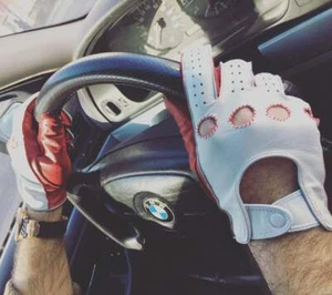 Rot & Weiß Italienische Leder Fahrhandschuhe Handarbeit für Herren - Bild 1 von 4
