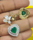 3.22CT Heart Simulated Emerald & Moissanite Drop Earrings 14K Yellow Gold Plated