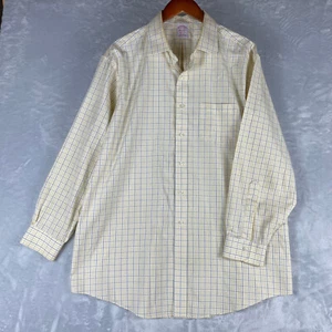 Abito casual Brooks Brothers Madison uomo 17,5 34 giallo bianco con bottoni - Foto 1 di 7