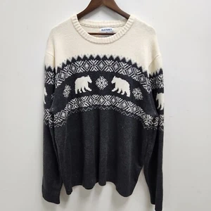 Old Navy Mens Fair Isle Crewneck Sweater Size XL Cream Black Gray Bear Cozy - Picture 1 of 12