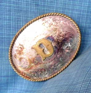 D Belt Buckle Western Initial D Monogram SP & Bronze Vtg Montana SS BSS .NOX562 - Picture 1 of 9