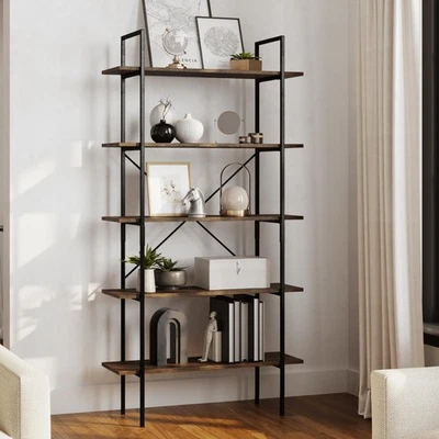 5-Tier Bookshelf – Open Industrial Style Etagere Wooden Shelving – Freestandi... - Image 1 of 4