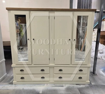 HANDMADE AYLESBURY 4 DOOR QUAD MIRRORED SHELVED WARDROBE IN IVORY(NOT FLATPACKED - Image 1 of 4