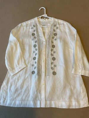 Blusa para mujer Charter Club 100 % lino talla L bordado con cuentas de vidrio  Foto 1 de 4
